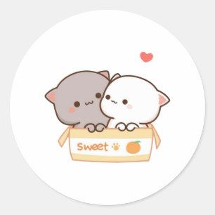 Sticker Rond Cute Mochi Peach Cat