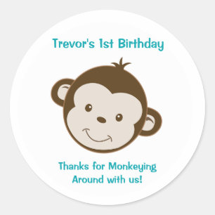 Sticker Rond Cute Mod Singe Personnalisé Anniversaire Favoriser