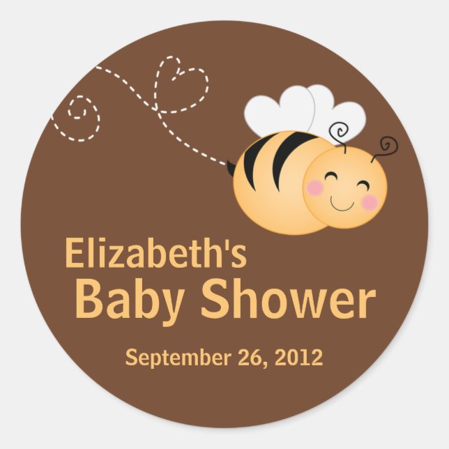 Sticker Rond Cute Modern Honey Bee Baby shower Invitation (Devant)