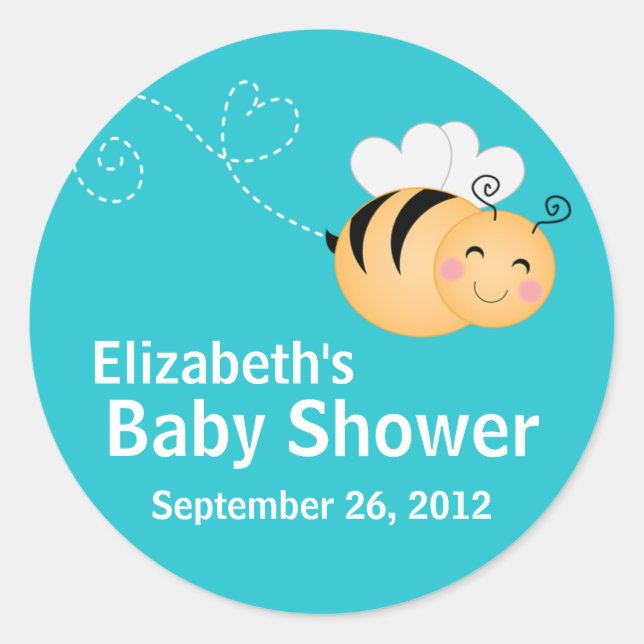 Sticker Rond Cute Modern Honey Bee Baby shower Invitation (Devant)