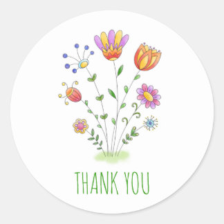 Sticker Rond Cute Moderne Aquarelle Fleurs Merci