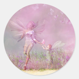 Sticker Rond Cute Moderne Fées Papillons Rose Girls