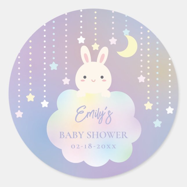 Sticker Rond Cute Moon et Stars Bunny Girl Baby shower (Devant)