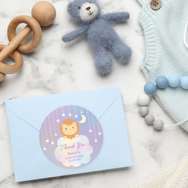 Sticker Rond Cute Moon et Stars Lion Cub Baby shower Merci (Créateur téléchargé)