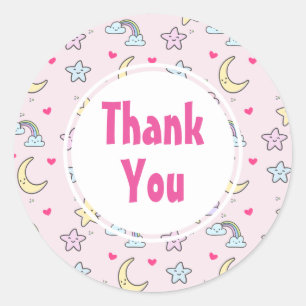Sticker Rond Cute Moon, étoiles et nuages Merci Motif