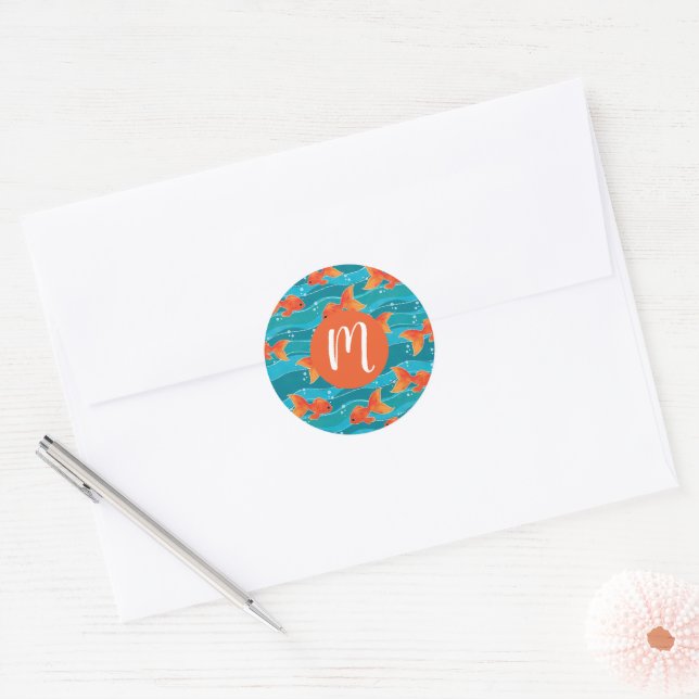 Sticker Rond Cute Motif de natation Goldfish & Water (Enveloppe)