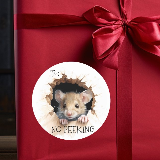 Sticker Rond Cute Mouse cadeau No Peeking (Créateur téléchargé)