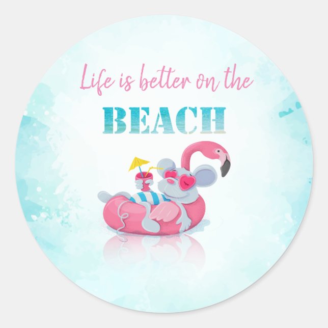 Sticker Rond Cute Mouse Plage élégante (Devant)