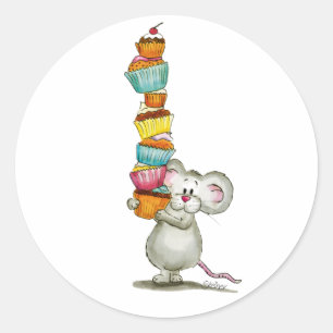 Sticker Rond Cute Mouse transporte des gâteaux - par Gerda Stei