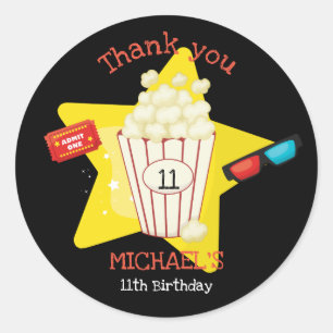 Sticker Rond Cute Movie Nuit Anniversaire Fête Popcorn 3d lunet