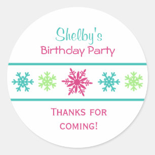 Sticker Rond Cute Multicolor Flocon de neige fête d'anniversair