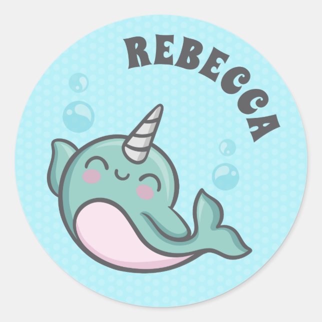 Sticker Rond Cute Narwhal (Devant)