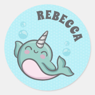 Sticker Rond Cute Narwhal