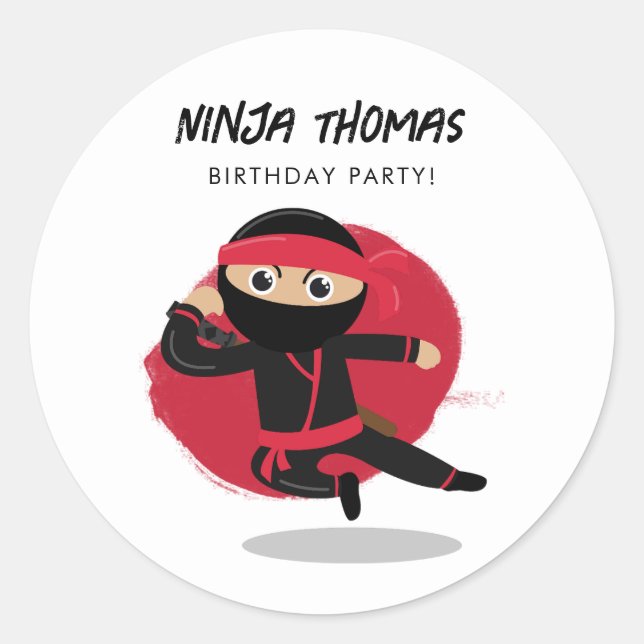 Sticker Rond Cute Ninja Warrior Black & Red Anniversaire de enf (Devant)