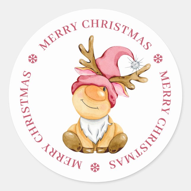 Sticker Rond Cute Noël Reindeer Gnome Personnalisé (Devant)