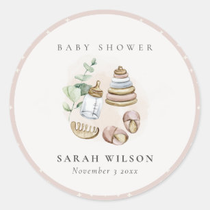 Sticker Rond Cute Nursery Essential Baby shower de fille rose f