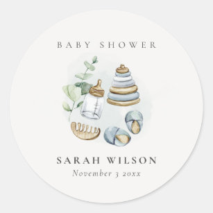Sticker Rond Cute Nursery Essential Leafy Blue Boy Baby shower