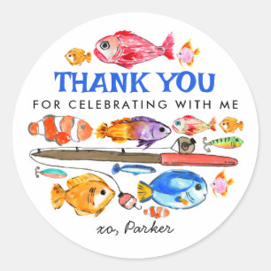 Sticker Rond Cute O Fish-al Reel Amusant Pêche Anniversaire Mer