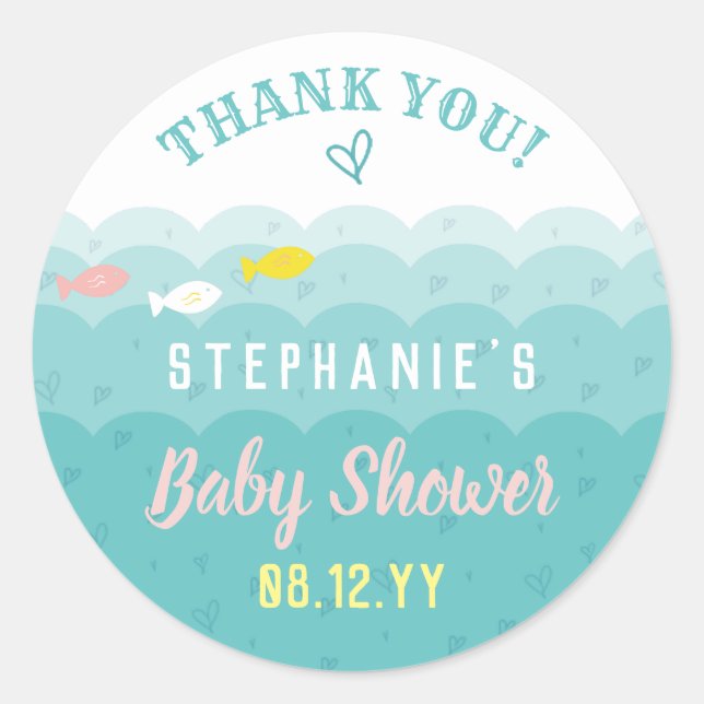 Sticker Rond Cute Ocean Hearts Merci de Baby shower lunaire (Devant)