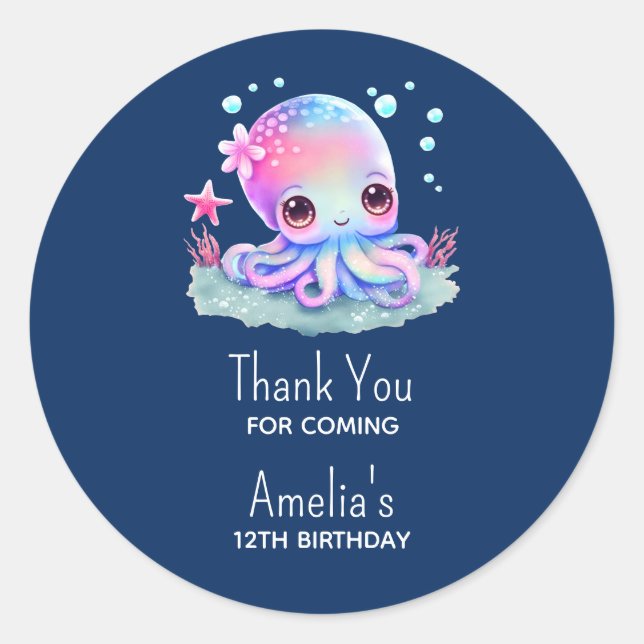 Sticker Rond Cute Octopus Sea Creator Anniversaire Merci (Devant)