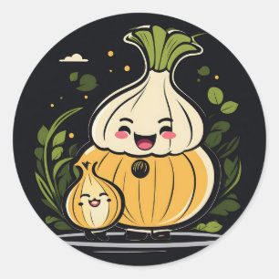 Sticker Rond Cute Onion Adventure
