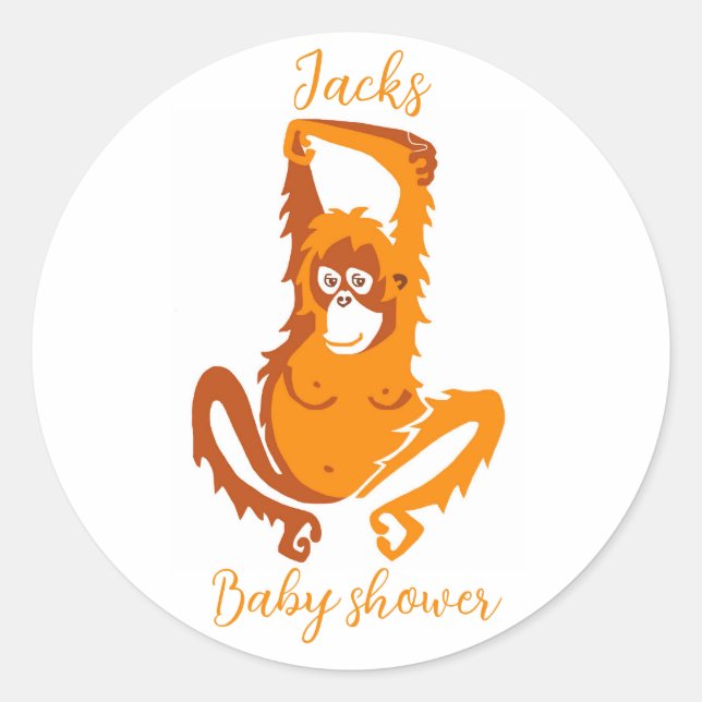 Sticker Rond Cute ORANGUTAN - Animal - Baby shower - Personaliz (Devant)