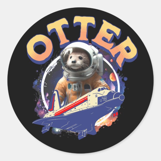Sticker Rond Cute Otter Astronaut Navette spatiale Cadet (Devant)