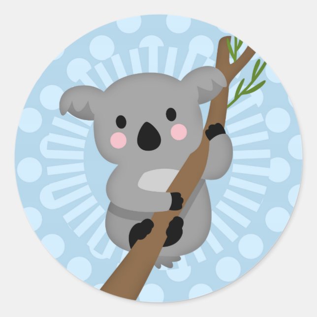 Sticker Rond Cute Ours Koala - Polka bleu point (Devant)