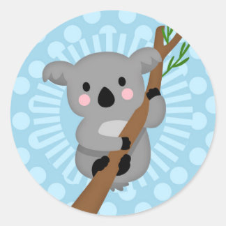 Sticker Rond Cute Ours Koala - Polka bleu point