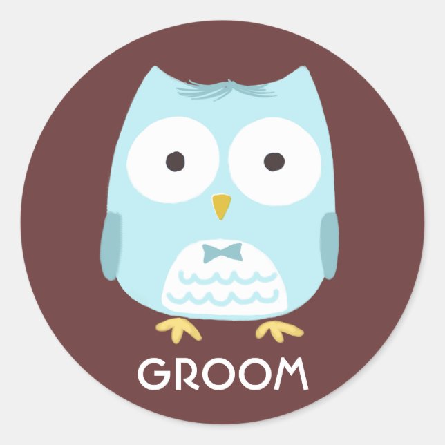 Sticker Rond Cute Owl | Amusant marié (Devant)