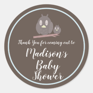 Sticker Rond Cute Owl Maman et Baby shower ou Révéler Merci
