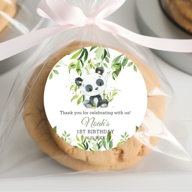 Sticker Rond Cute Panda Bamboo Baby shower de verdure Anniversa (Créateur téléchargé)