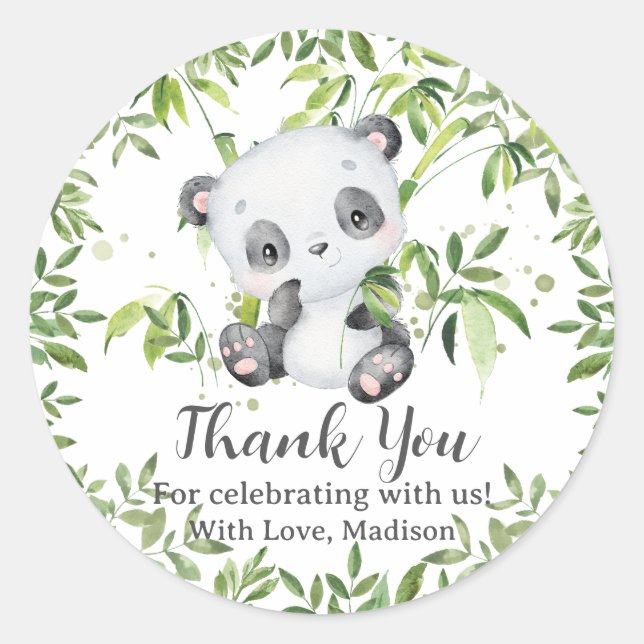 Sticker Rond Cute Panda Bear Cub Baby shower verdoyant Annivers (Devant)
