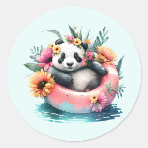 Sticker Rond Cute Panda Chilling dans un tube intérieur