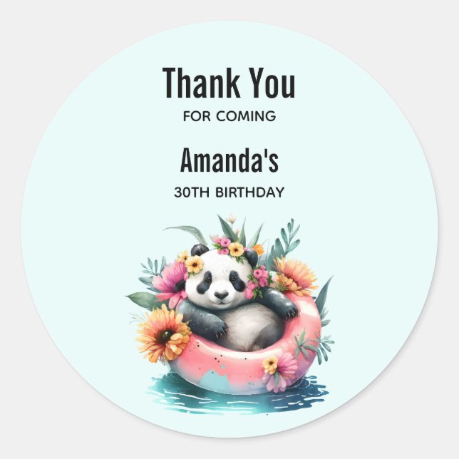 Sticker Rond Cute Panda Chilling dans un Tube intérieur Anniver (Devant)