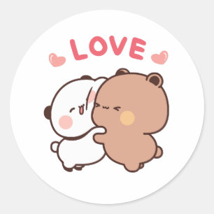 Sticker Rond Cute Panda couple ours, bubu et dudu câlin amour