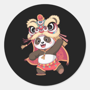 Sticker Rond Cute Panda Danser Joyeux Nouvel An Chinois 2025 Li