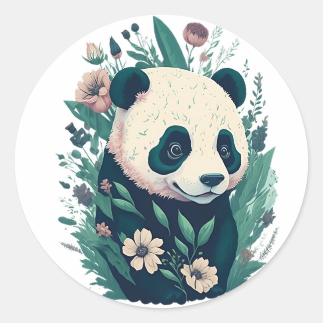 Sticker Rond Cute panda florale (Devant)