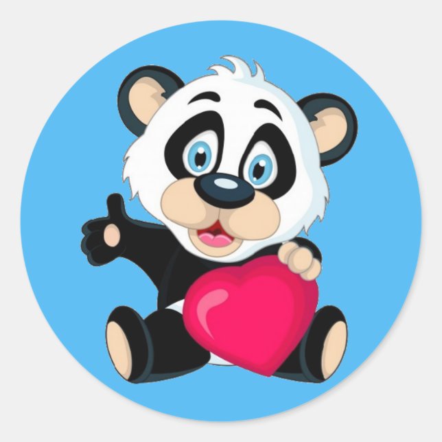 Sticker Rond Cute Panda Ours au coeur (Devant)