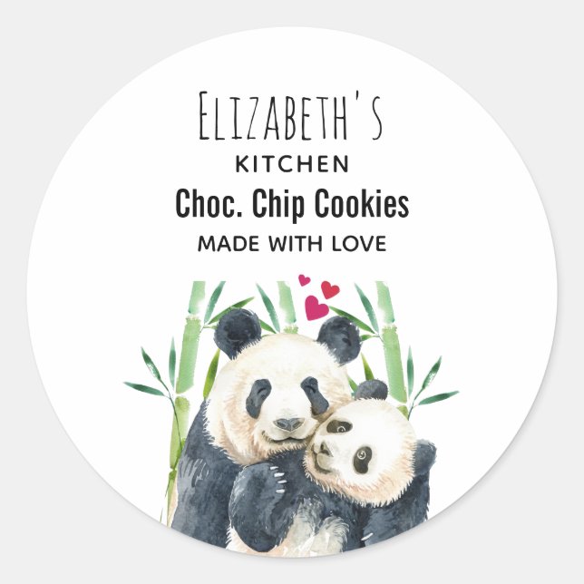 Sticker Rond Cute Panda Ours Cuddin Aquarelle Cuisine (Devant)