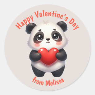 Sticker Rond Cute Panda Ours Rouge Coeur Valentine