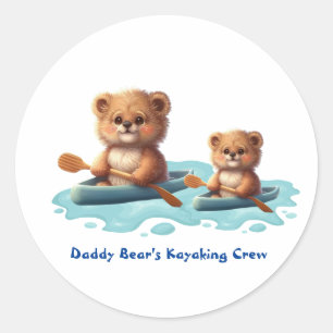 Sticker Rond Cute papa et bébé ours à Kayak Customisé