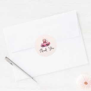 Sticker Rond Cute Paresseux au volant d'une décapotable rose Me