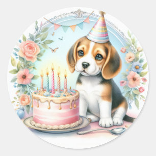 Sticker Rond Cute Pastel Beagle chiot - Anniversaire