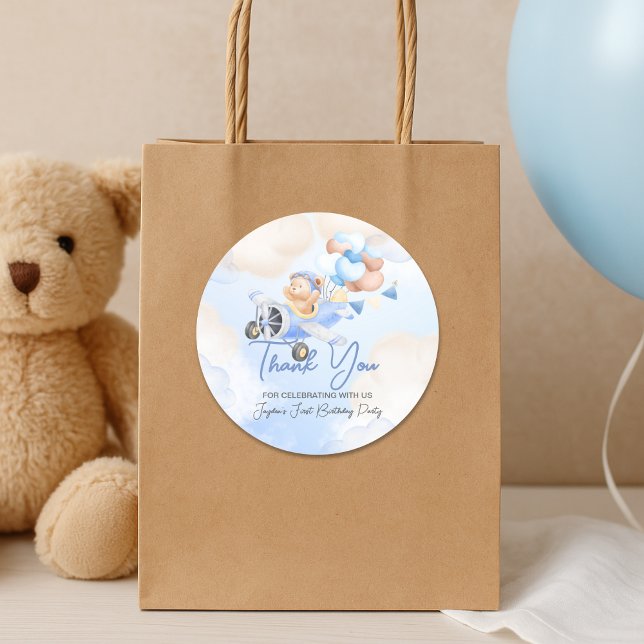 Sticker Rond Cute Pastel Bleu Brown ours bébé Merci (Créateur téléchargé)