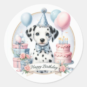Sticker Rond Cute Pastel Chiot Dalmatien - Anniversaire