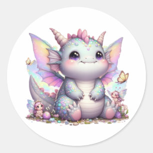 Sticker Rond Cute Pastel Chubby Dino
