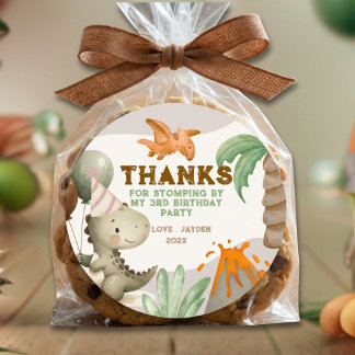 Sticker Rond Cute Pastel Dinosaur Birthday Thank You
