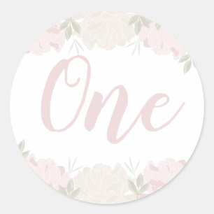 Sticker Rond Cute Pastel Rose Floral Baby's 1er anniversaire