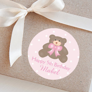 Sticker Rond Cute Pastel rose Ruban Teddy Bear Girl Anniversair